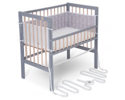 FabiMax Beistellbett BOXSPRING FIX grau/natur, inkl. Matratze und Netz-Nestchen weiße Sterne auf grau