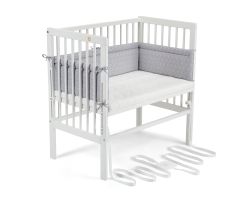 FabiMax Beistellbett BOXSPRING weiß, inkl. Matratze und Nestchen graue Würfel