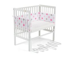 FabiMax Beistellbett BOXSPRING weiß, inkl. Matratze und Nestchen rosa Sterne auf weiß