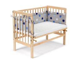 FabiMax Beistellbett BASIC natur, inkl. Matratze und Nestchen blaue Sterne auf grau