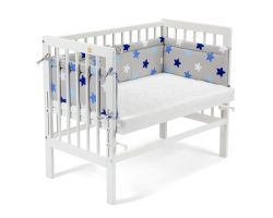 FabiMax Beistellbett BASIC weiß, inkl. Matratze und Nestchen blaue Sterne auf grau