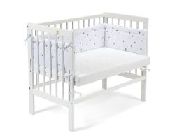 FabiMax Beistellbett BASIC weiß, inkl. Matratze und Nestchen graue Sterne auf weiß