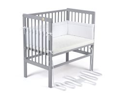 FabiMax Beistellbett BOXSPRING grau mit Matratze und Nestchen