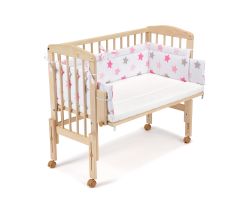FabiMax Beistellbett PRO mit Matratze und Nestchen rosa Sterne auf weiß