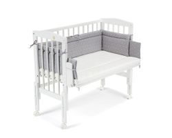 FabiMax Beistellbett PRO weiß mit Matratze und Nestchen graue Würfel