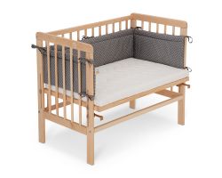 FabiMax Beistellbett BASIC natur, inkl. Matratze und Nestchen Punkte, grau