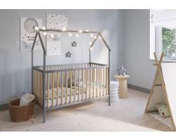 FabiMax Kinderbett Schlafmütze, 70 x 140 cm, grau / natur