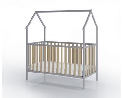 FabiMax Kinderbett Schlafmütze, 70 x 140 cm, grau / natur, mit Matratze