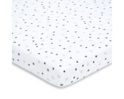 FabiMax Jersey Spannbettlaken für Beistellbett und Wiege, 90 x 55 cm, weiß / graue Sterne