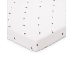 FabiMax BIO Jersey Spannbettlaken für Beistellbett und Wiege, 90 x 55 cm, weiß / graue Sternchen