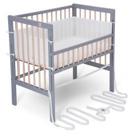 FabiMax Beistellbett BOXSPRING FIX grau/natur mit Matratze und Nestchen