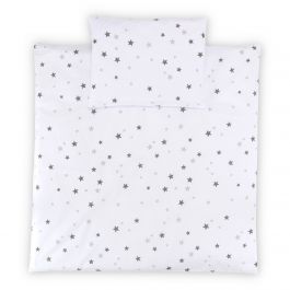 FabiMax Bezug für Steppdecke 80x80 cm und Kissen 30x40 cm, graue Sterne auf weiß