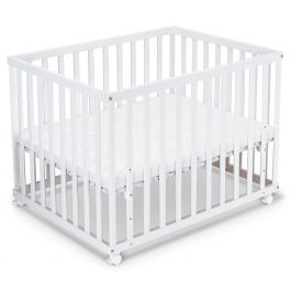 FabiMax Laufgitter Lami 75x100 cm - TÜV geprüft, mit Matratze AIR, Parkettrollen, Buche, weiß lackiert