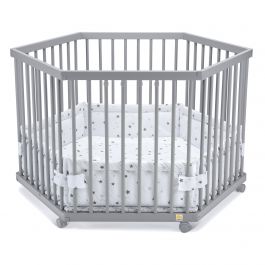 FabiMax Laufgitter 6-eckig mit Laufgittereinlage graue Sterne auf weiß