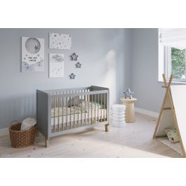 FabiMax Babybett Nachteule grau / natur, 120x60 cm, 3-fach Höhenverstellbar