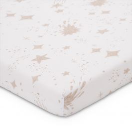 FabiMax BIO-Jersey Spannbettlaken für Laufgitter 100x100 cm, weiß / beige Kleckse