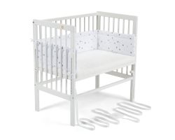 FabiMax Beistellbett BOXSPRING weiß, inkl. Matratze und Nestchen graue Sterne auf weiß