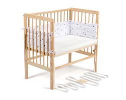 FabiMax Beistellbett BOXSPRING natur, inkl. Matratze und Nestchen graue Sterne auf weiß
