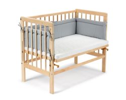 FabiMax Beistellbett BASIC natur, inkl. Matratze und Nestchen Amelie grau