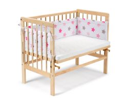 FabiMax Beistellbett BASIC natur, inkl. Matratze und Nestchen rosa Sterne auf weiß