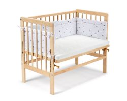 FabiMax Beistellbett BASIC natur, inkl. Matratze und Nestchen graue Sterne auf weiß