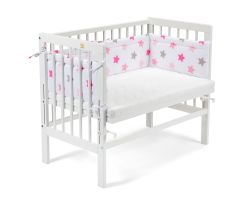 FabiMax Beistellbett BASIC weiß, inkl. Matratze und Nestchen rosa Sterne auf weiß