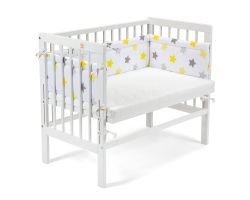 FabiMax Beistellbett BASIC weiß, inkl. Matratze und Nestchen gelbe Sterne auf weiß