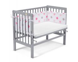 FabiMax Beistellbett BASIC grau, inkl. Matratze und Nestchen rosa Sterne auf weiß