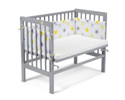 FabiMax Beistellbett BASIC grau, inkl. Matratze und Nestchen gelbe Sterne auf weiß
