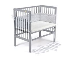 FabiMax Beistellbett BOXSPRING grau, inkl. Matratze und Nestchen graue Blümchen