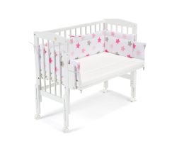 FabiMax Beistellbett PRO weiß mit Matratze und Nestchen rosa Sterne auf weiß