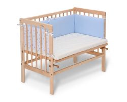 FabiMax Beistellbett BASIC natur, inkl. Matratze und Nestchen Sterne klein, blau