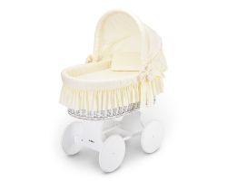 FabiMax Stubenwagen / Bollerwagen PLUS weiß mit Matratze und Ausstattung Amelie creme