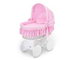 FabiMax Stubenwagen / Bollerwagen PLUS weiß mit Matratze und Ausstattung Amelie rosa