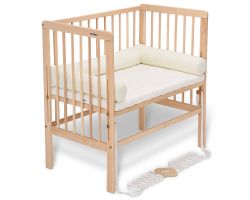 FabiMax Beistellbett BOXSPRING natur, inkl. Matratze und und Nestchenschlange Amelie creme