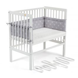FabiMax Beistellbett BOXSPRING weiß, inkl. Matratze und Nestchen weiße Sterne auf grau