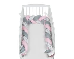 FabiMax Nestchenschlange geflochten, Nestchen Zopf 280x20 cm, grau / rosa