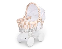 FabiMax Stubenwagen / Bollerwagen PLUS weiß mit Matratze und Ausstattung Betty beige
